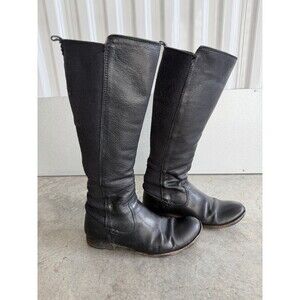 Frye Molly Gore Black Leather Tall Riding Boots Women’s Size 6.5